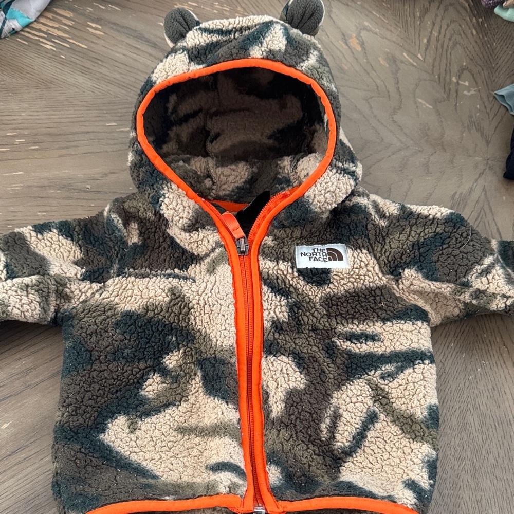 The North Face Baby Sherpa Hoodie Jacket in Camouflage with Orange Trim